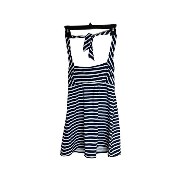 New Lands' End Halter Dresskini Swim Dress Blue  & White Striped Modest sz 2 - Picture 2 of 6